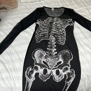 Black Skeleton Print Long Sleeve Dress